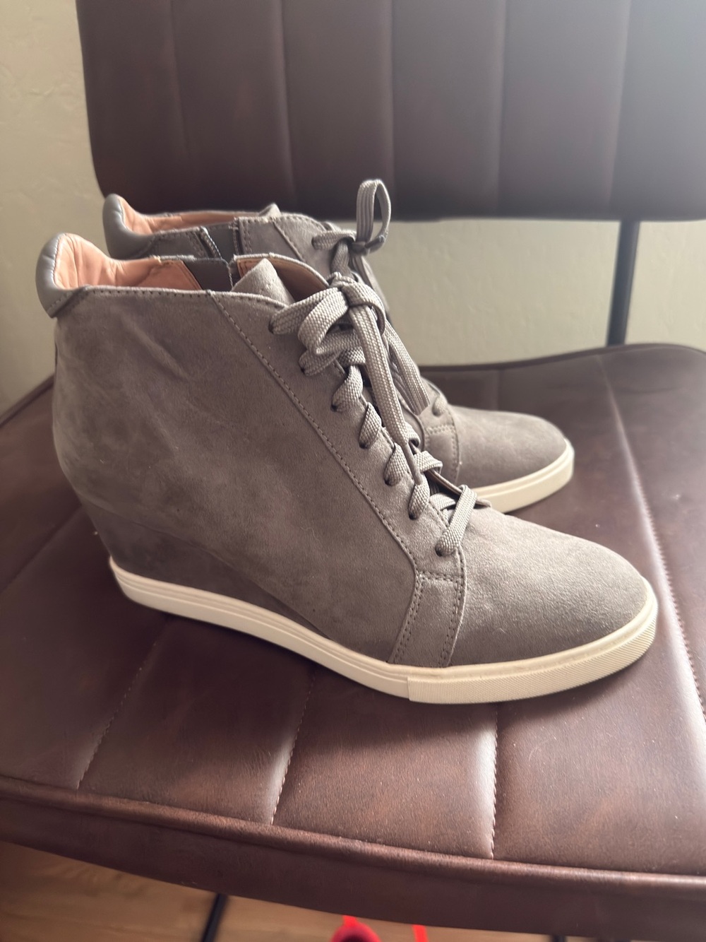 Paolo Gray Suede Wedge Lace-Up Booties